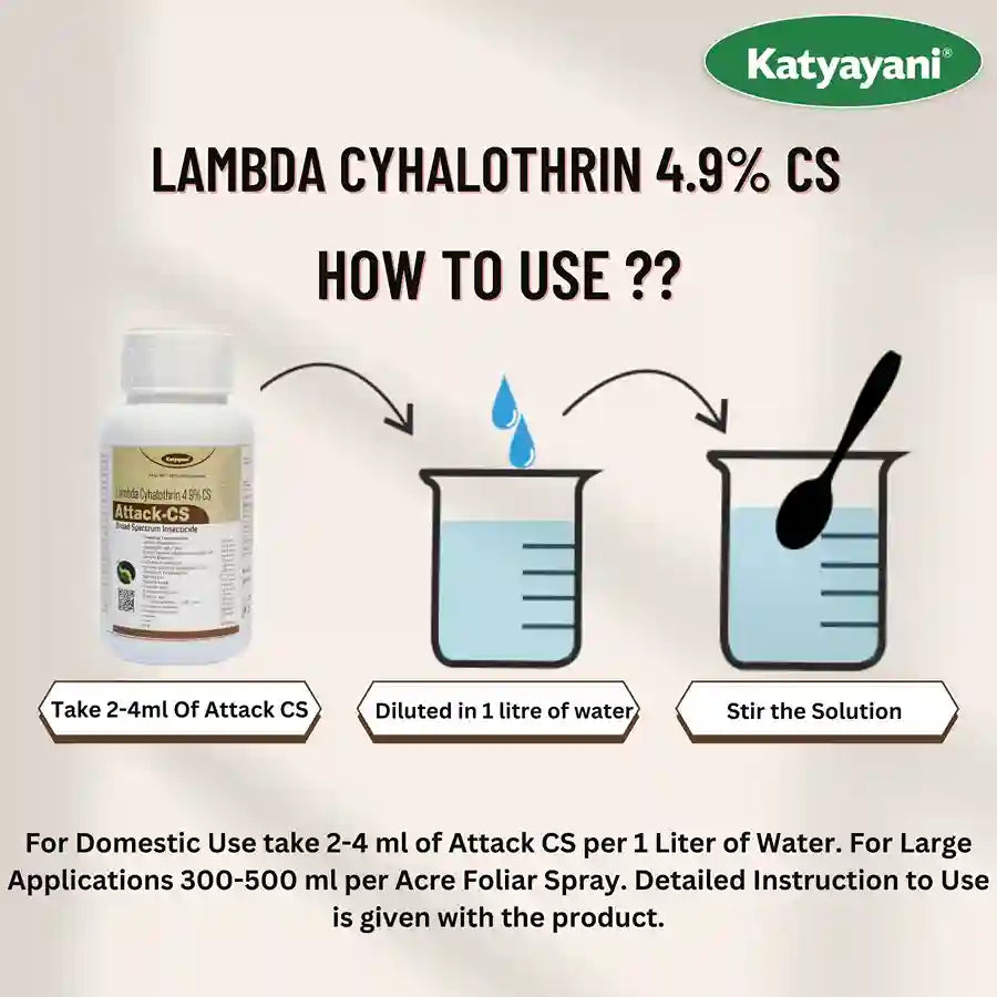 Katyayani Attack-CS (Lambda-Cyhalothrin 4.9 % cs) -Insecticide dosages